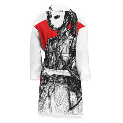 Japanese Samurai Girl Print Men's Bathrobe