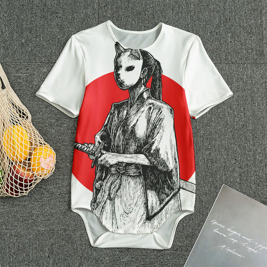 Japanese Samurai Girl Print Men's Bodysuit