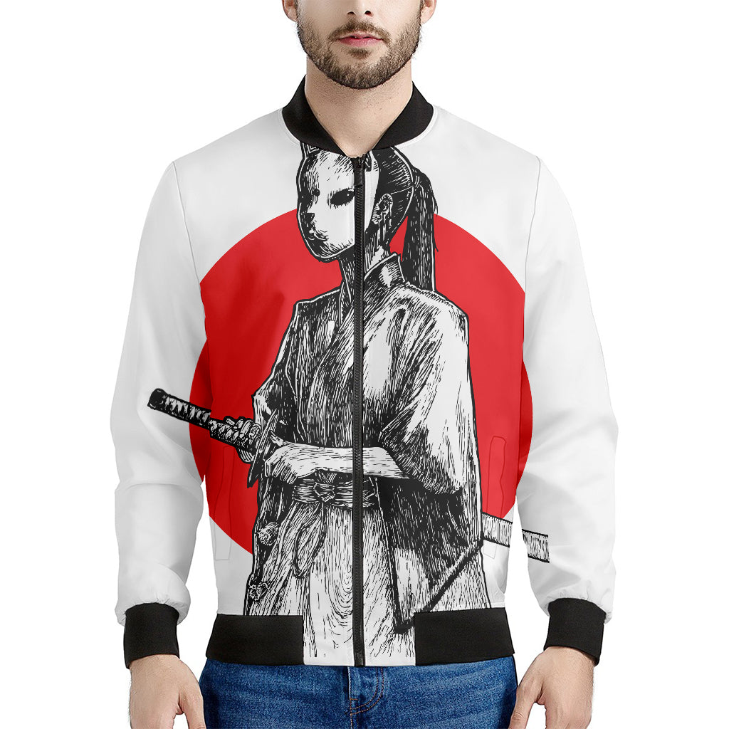 Japanese Samurai Girl Print Men's Bomber Jacket