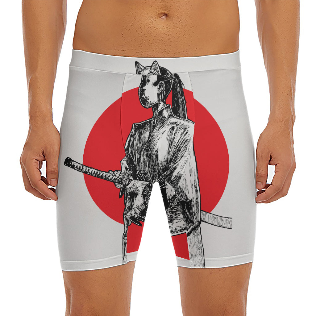 Japanese Samurai Girl Print Men's Long Boxer Briefs