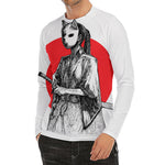 Japanese Samurai Girl Print Men's Long Sleeve Rash Guard