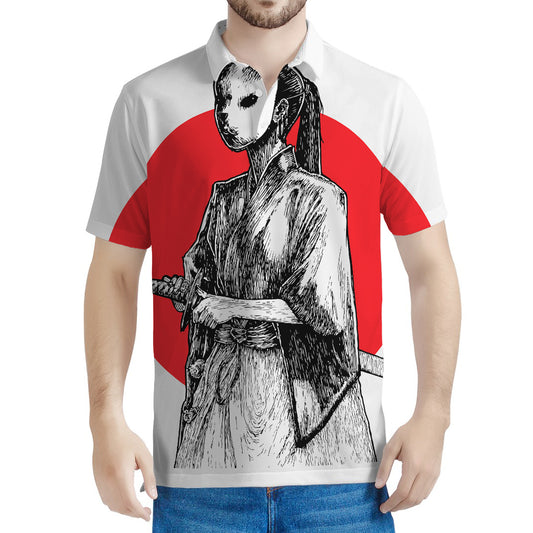 Japanese Samurai Girl Print Men's Polo Shirt