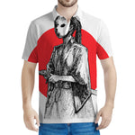 Japanese Samurai Girl Print Men's Polo Shirt