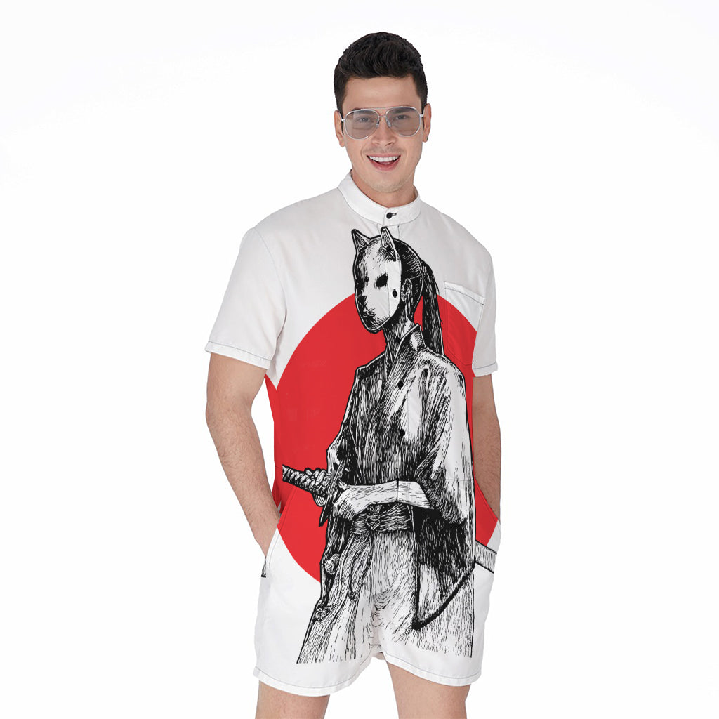 Japanese Samurai Girl Print Men's Rompers