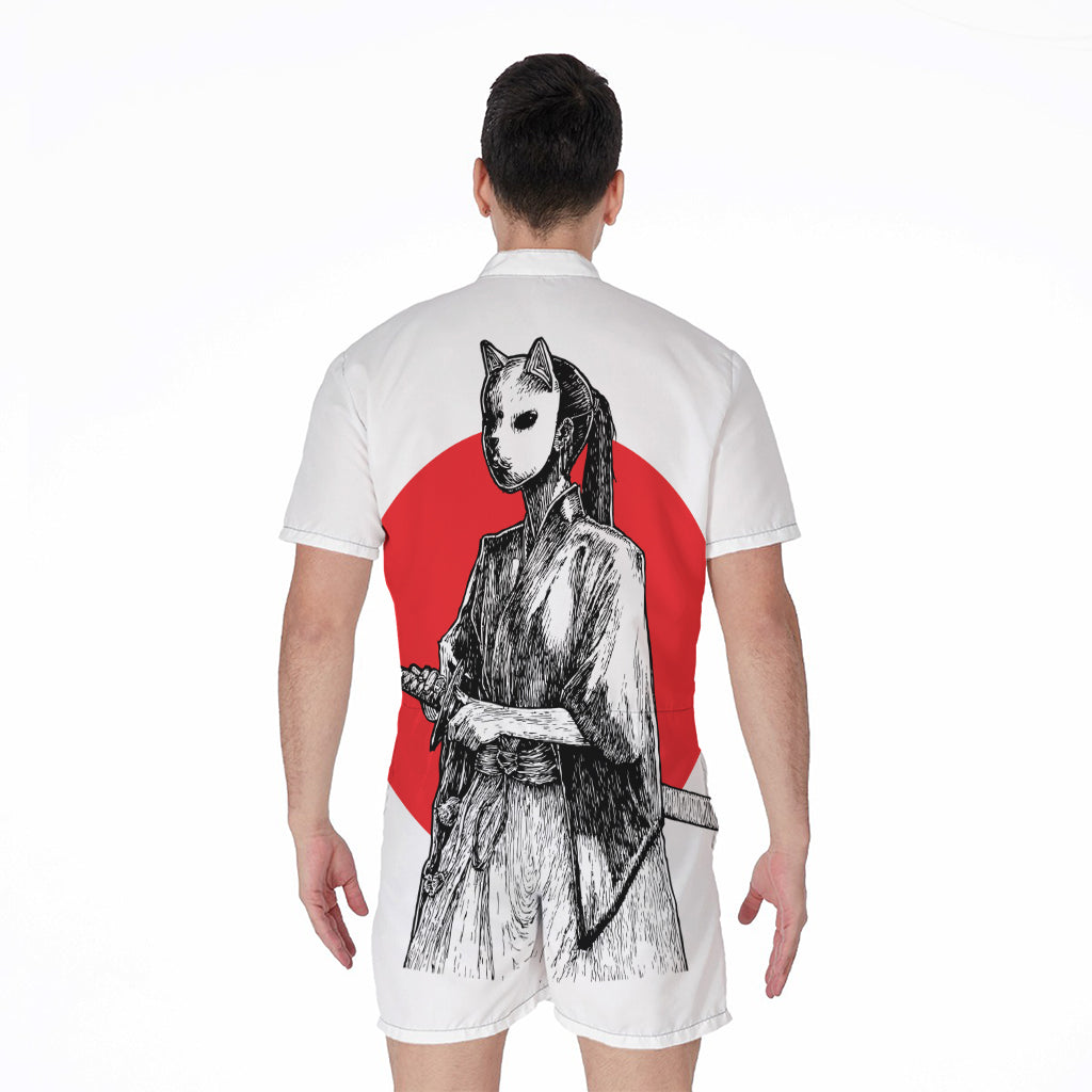 Japanese Samurai Girl Print Men's Rompers