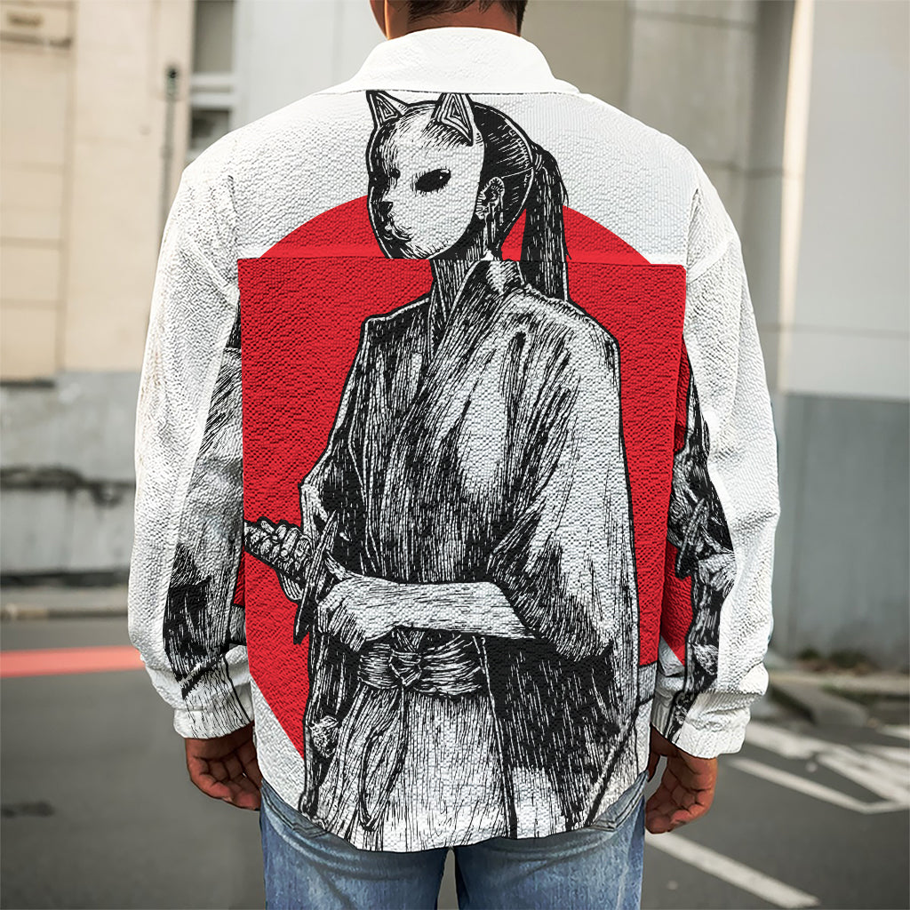 Japanese Samurai Girl Print Men's Shirt Jacket
