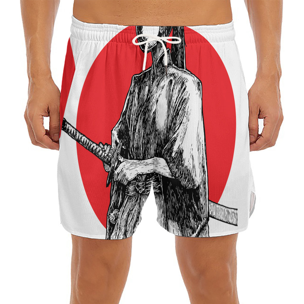 Japanese Samurai Girl Print Men's Split Running Shorts