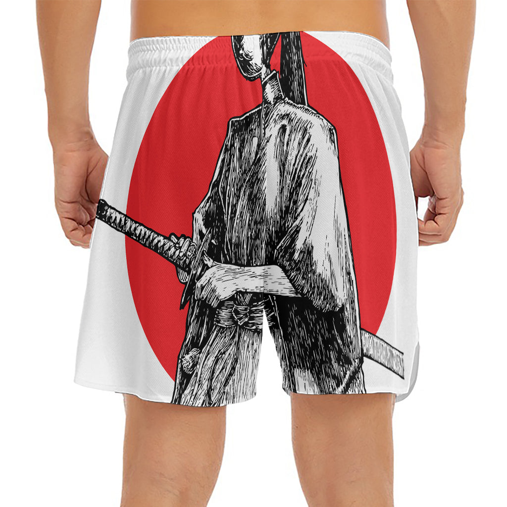 Japanese Samurai Girl Print Men's Split Running Shorts