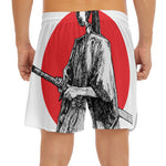 Japanese Samurai Girl Print Men's Split Running Shorts