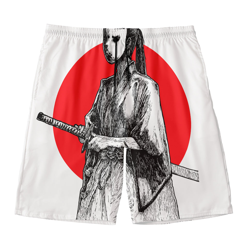 Japanese Samurai Girl Print Men's Swim Trunks