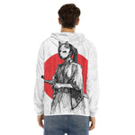 Japanese Samurai Girl Print Men's Velvet Pullover Hoodie