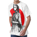 Japanese Samurai Girl Print Men's Velvet T-Shirt