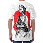 Japanese Samurai Girl Print Men's Velvet T-Shirt
