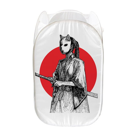 Japanese Samurai Girl Print Mesh Laundry Hamper