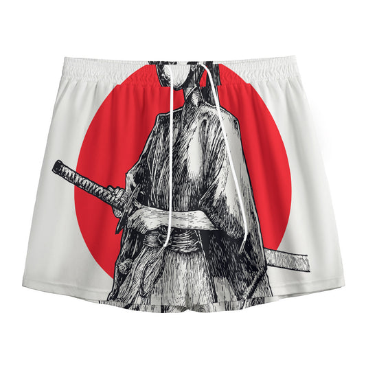 Japanese Samurai Girl Print Mesh Shorts