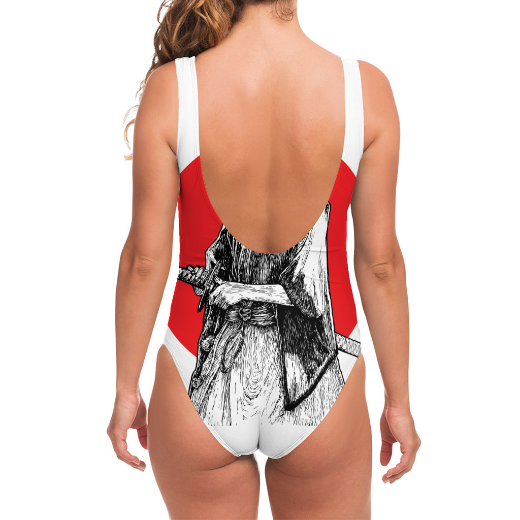 Japanese Samurai Girl Print One Piece Swimsuit