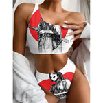 Japanese Samurai Girl Print One Shoulder Bikini Top