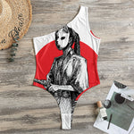 Japanese Samurai Girl Print One Shoulder Bodysuit