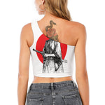 Japanese Samurai Girl Print One Shoulder Crop Top