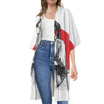 Japanese Samurai Girl Print Open Front Beach Cover Up