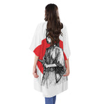 Japanese Samurai Girl Print Open Front Beach Cover Up