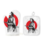 Japanese Samurai Girl Print Oven Mitt And Pot Holder Set