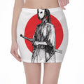 Japanese Samurai Girl Print Pencil Mini Skirt