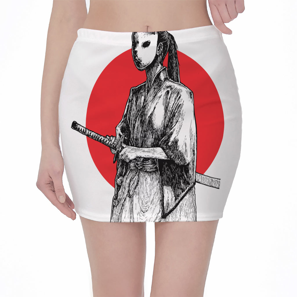 Japanese Samurai Girl Print Pencil Mini Skirt