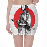 Japanese Samurai Girl Print Pencil Mini Skirt