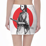 Japanese Samurai Girl Print Pencil Mini Skirt
