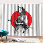 Japanese Samurai Girl Print Pencil Pleat Curtains