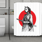 Japanese Samurai Girl Print Polyester Shower Curtain