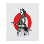 Japanese Samurai Girl Print Polyester Shower Curtain
