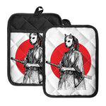 Japanese Samurai Girl Print Pot Holders With Pocket