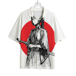 Japanese Samurai Girl Print Rayon Hawaiian Shirt