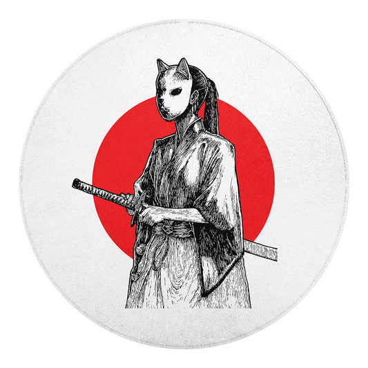 Japanese Samurai Girl Print Round Blanket