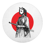 Japanese Samurai Girl Print Round Blanket