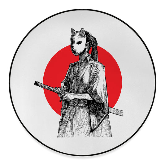 Japanese Samurai Girl Print Round Floor Mat
