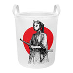 Japanese Samurai Girl Print Round Laundry Basket