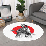 Japanese Samurai Girl Print Round Rug
