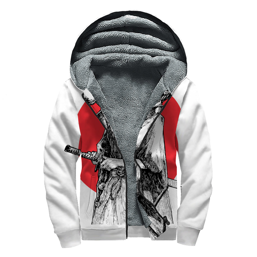 Japanese Samurai Girl Print Sherpa Lined Zip Up Hoodie