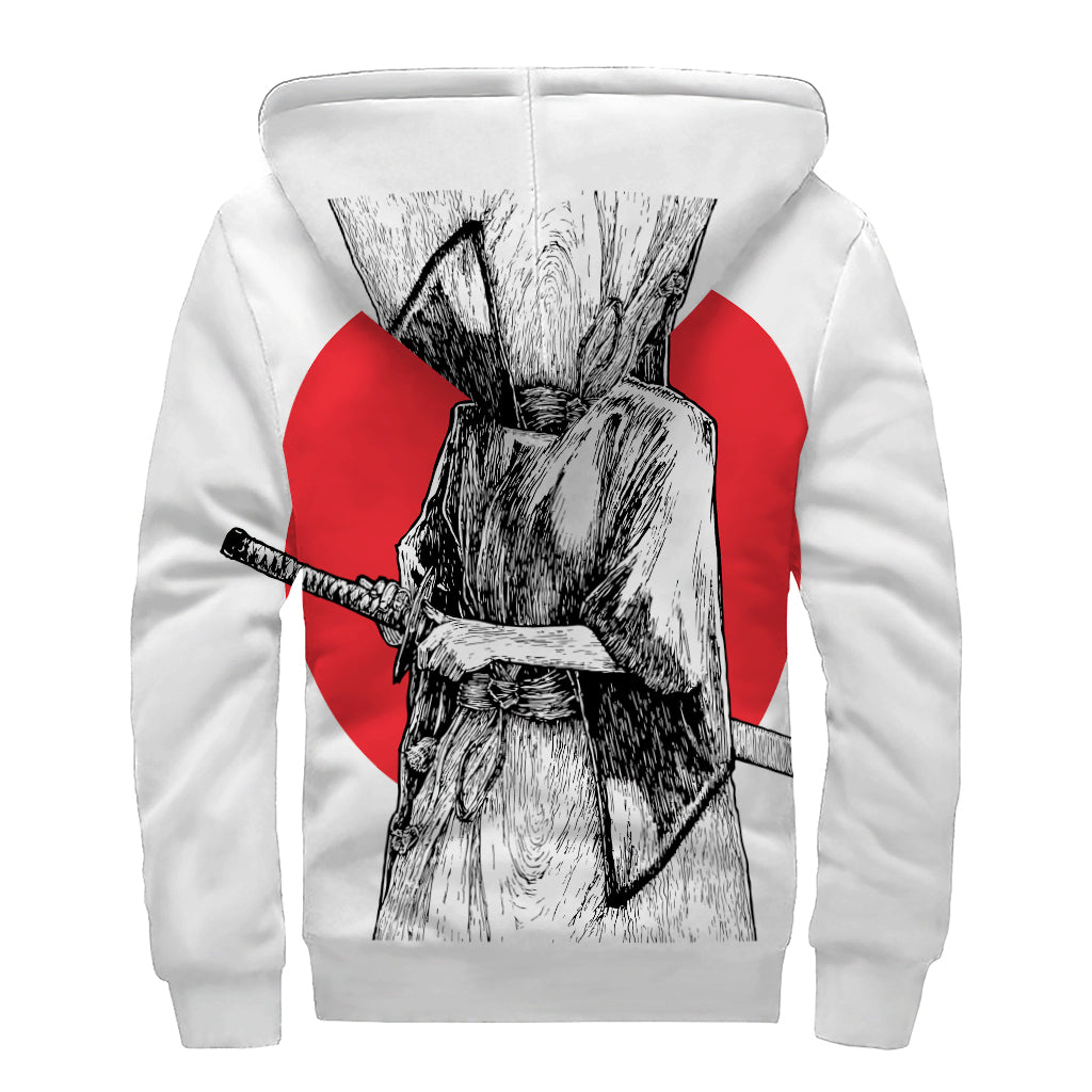 Japanese Samurai Girl Print Sherpa Lined Zip Up Hoodie