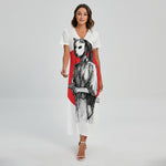 Japanese Samurai Girl Print Short Sleeve Maxi Dress
