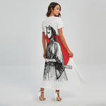 Japanese Samurai Girl Print Short Sleeve Maxi Dress