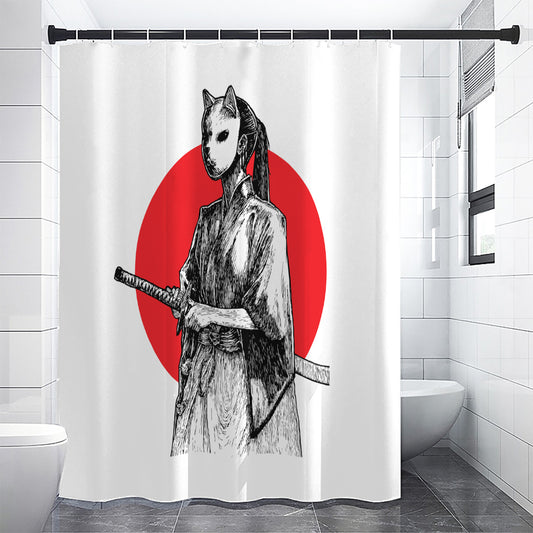 Japanese Samurai Girl Print Shower Curtain