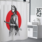 Japanese Samurai Girl Print Shower Curtain