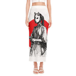 Japanese Samurai Girl Print Side Slit Maxi Skirt