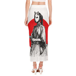 Japanese Samurai Girl Print Side Slit Maxi Skirt