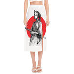 Japanese Samurai Girl Print Side Slit Midi Skirt