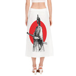 Japanese Samurai Girl Print Side Slit Midi Skirt